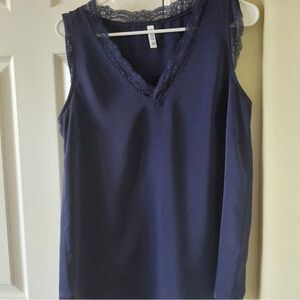 Navy Lace Trim V-Neck Sleeveless Top